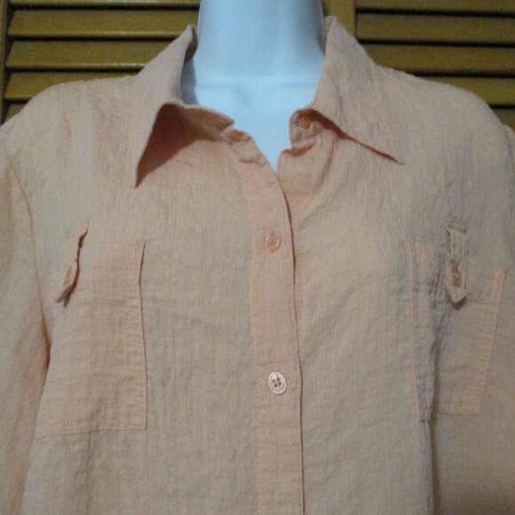 Emma James peach top, roll up button sleeves, button down blouse size XL - Picture 5 of 11